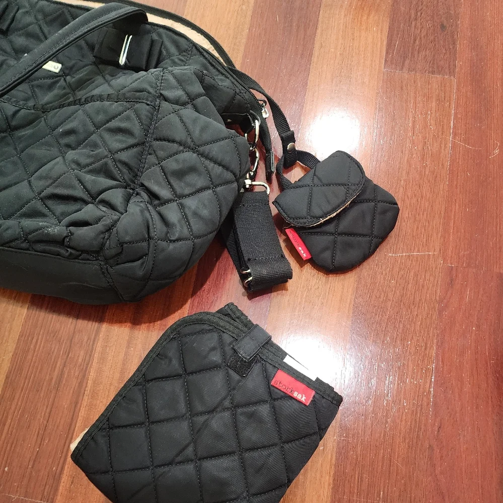 Storksak Black Quilted Baby Diaper Bag